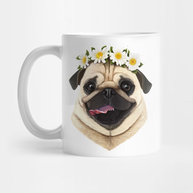 Pug with flowers by kodamorkovkart